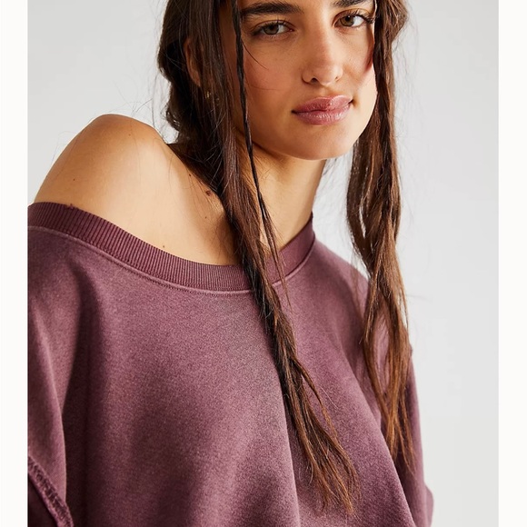 ♥️ NWOT Free People Camden Sweatshirt Pullover in Chocolate/Brandywine M ♥️$78 - Picture 3 of 7